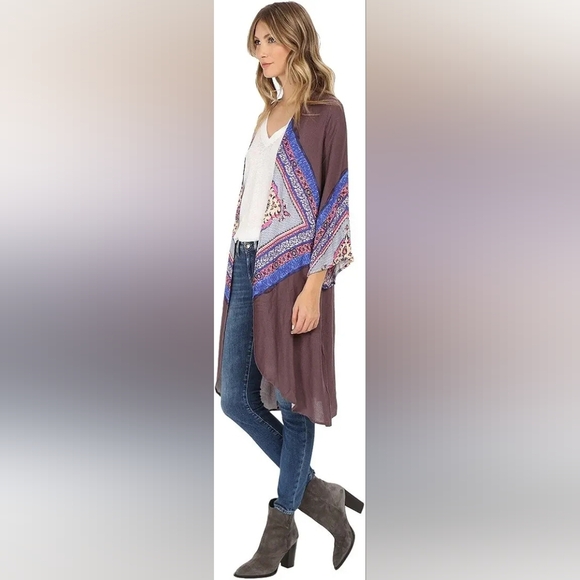 O'neill Mauve Blue Pink Geometric Boho Festival Summer Long Kimono Size Small - Picture 1 of 13
